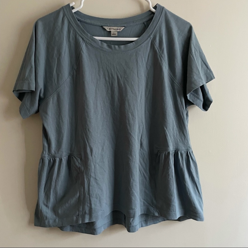Calvin Klein Jeans womens dusty blue peplum top size large.
